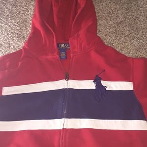 Red white and blue Polo zip up hoodie jacket